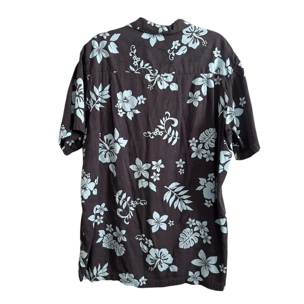 Milano Bay Gray and Blue Floral Hawaiian Button Up Cotton Blend Shirt Size XL - Picture 7 of 7